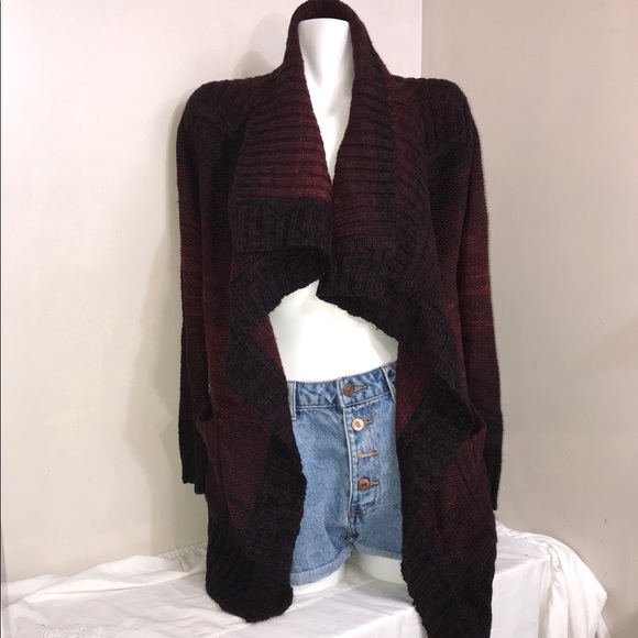 Denver Hayes Sweaters - Denver Hayes Burgundy Open Cardigan Long Sweater